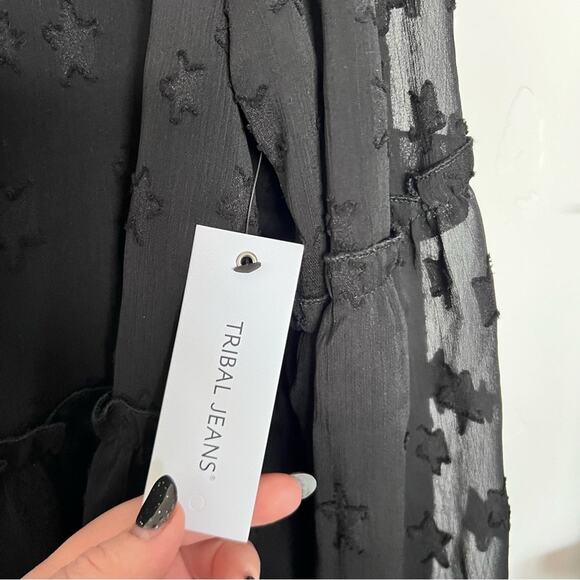 NWT TRIBAL JEANS Black Ruffle Blouse w/ Tassels Size XL - Picture 10 of 15